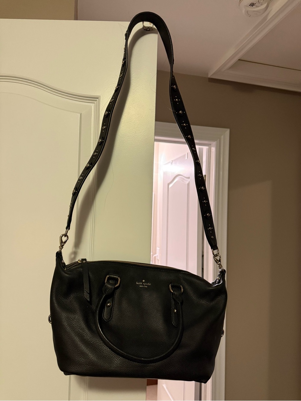 kate spade Black Pebbled Leather Studded Shoulder Bag